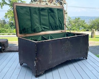 An Antique Embossed Leather Blanket Chest With Nailhead Trim