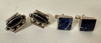 Lapis Lazuli Blue Stone 925 Sterling Silver Cuff Links Black Lack Onyx Deco Cuff Links Taxco Mexico.LW-c2