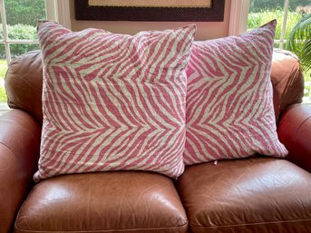 Pink & White Zebra Striped Quilted Pillow Covers