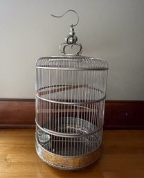 Stainless Steel Bird Cage With Wood Perches & Ceramic Food Dishes