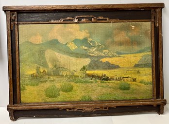 Vintage Gesso Duro Craft Art Co Chicago - The Pioneers By Robert Amick - Western Covered Wagon - 25 X 35