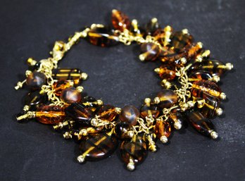 Vintage Gold Tone Czech Art Glass Beaded Bracelet 7 1/2' Long