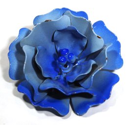 Vintage 1960s Flower Power Blue Painted Floral Brooch