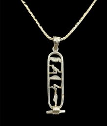 Beautiful Italian Sterling Silver Twisted Chain And Hieroglyphics Pendant