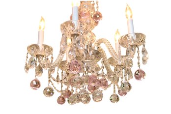 Crystal  Chandelier  With Pink Sphere Accents