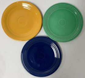 Vintage Lot Of 6 Fiesta Salad Dessert Plates - 7 3/8 - 2 Each - Yellow - Green - Cobalt Blue - Homer Laughlin