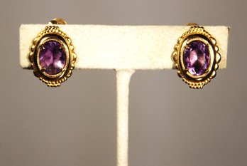 Fine Vintage Gold Filled Genuine Amethyst Screw Back Earrings