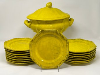 Peasant Valley Chartreuse Yellow Italian Pottery Dinnerware