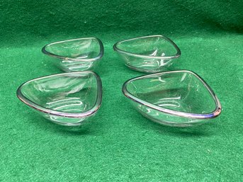 Mid Century MCM Heavy Glass Triangle  Bowls With Silver Edge Trim. Set Of Four. All In Perfect Condition.