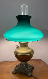 Green Ombre Glass Converted Oil Lamp