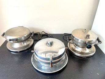 Three Vintage Round Electric Waffle Makers Including Master Waffle Iron, Model 255