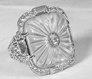 STERLING SILVER CAMPHOR GLASS RING - VINTAGE STYLE