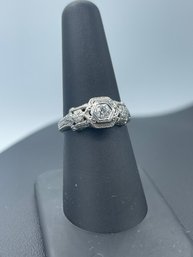 Antique Filigree 18k White Gold Solitaire Diamond Engagement Ring