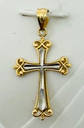 14K YELLOW AND WHITE 2 TONE GOLD CROSS PENDANT