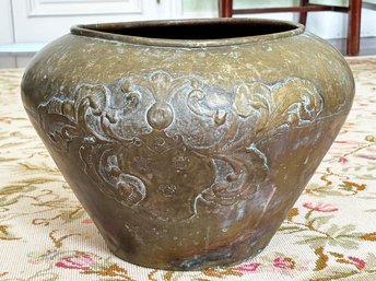 A Repousse Brass Planter Or Cache Pot