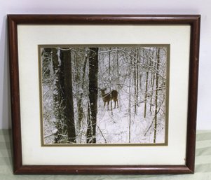 Vintage  Print Deer In Snowy Woods