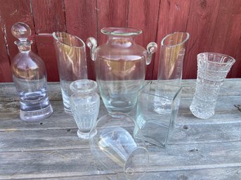 Assorted Clear Glass Vases And Vessels 6in To 11in No Chips