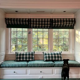 A Collection Of Custom Plaid Green Waterfall Shades & Rolldown Blinds - RM 2F - Go Jets