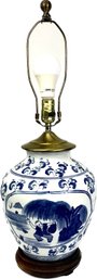 Chinese Blue & White Porcelain Bulbous Vase Mounted As A Lamp