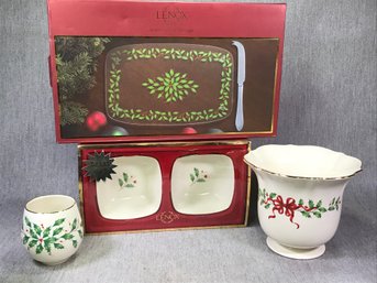 Lovely 6 Piece LENOX HOLIDAY / HOLLY China / Glass - All Brand New - Expensive Pattern - ALL NEVER USED