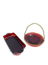 Pairing Of Vintage Ruby Red Glass Serving Pieces
