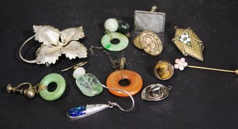 Lot Misc. Antique Vintage Hard Stone, Sterling Silver Earrings And Parts