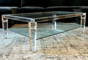 A Gorgeous And Glam Lucite And Glass Coffee Table