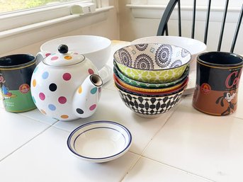 A Modern Teapot And Vintage Ceramics