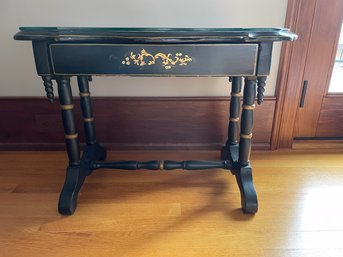 Vantage Hand Painted Toile Style Small Side Table With Glass Top