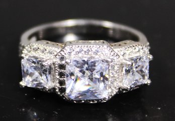 Large Sterling Silver White Gemstone Ladies Ring 925 Size 9