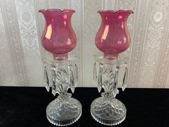 2 Piece Vintage Glass Candlestick Lamp