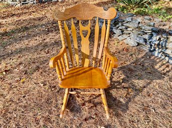 Vintage Blond Oak Carved Rocking Chair