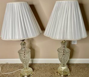 Pair Of Vintage Embossed Glass Table Lamps