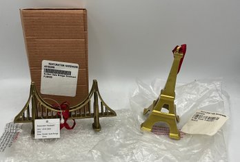 2 NEW Restoration Hardware Ornaments ~ Eiffel Tower & Golden Gate Bridge ~