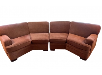 Curved Two Piece Sectional Upholstered Sofa Couch By Sherrill - Rust Tweed Velour Plus Decorative Pillows