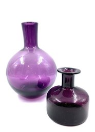 Pairing Of Handblown Nordic Style Amethyst Glass Bulb Vases