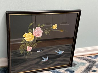 Hand Painted Floral With Blue Bird Wedding Gift 1890s