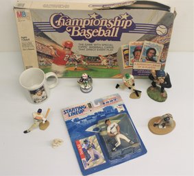 Vintage Baseball Lot With Milton Bradley's Championship Baseball, Starting Lineup Derek Bell, Yogi Mug, Etc.