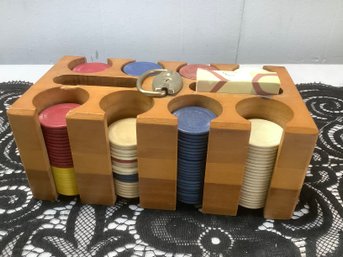 Poker Chip Lot With A Deck Of Cards