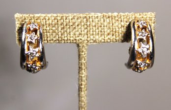 Fine Quality Gold Over Silver (or Silver Tone) Rhinestone Clip Earrings Pat. Pending