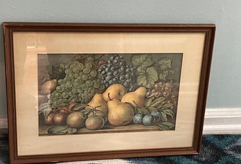 Still Life Fruit Bowl Pears Grapes Plums Etc. Print