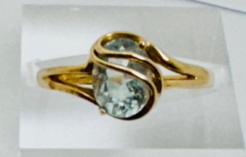 10K GOLD FACETED OVAL AQUAMARINE RING