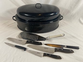 Black Enamel Roasting Pan 18x12x8' And Hoffritz, J.A. Henckels And Shun Knives