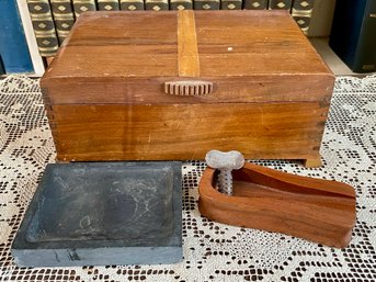 Handsome Vintage Wooden Box Filled With Pipe Accessories