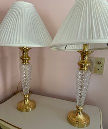 Pair Of Crystal And Brass Lamps