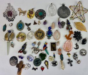 Large Lot Of Vintage Necklace Pendants