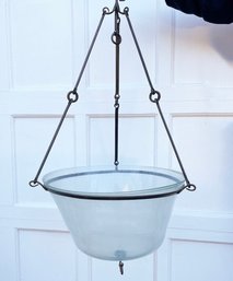 A Large Forged Metal And Hand Blown Glass Hanging Terrarium