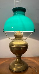 Green Dome Glass Shade Converted Oil Lamp