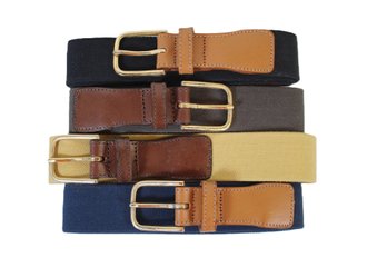 Four Vintage Canvas And Leather Belts-Salesman Samples-Size 35/36