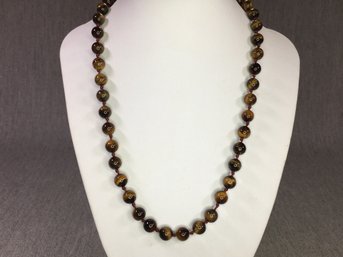 Attractive Brand New 20' Necklace With Highly Polished Tiger Eye Beads - Very Nice Necklace - Amazing !